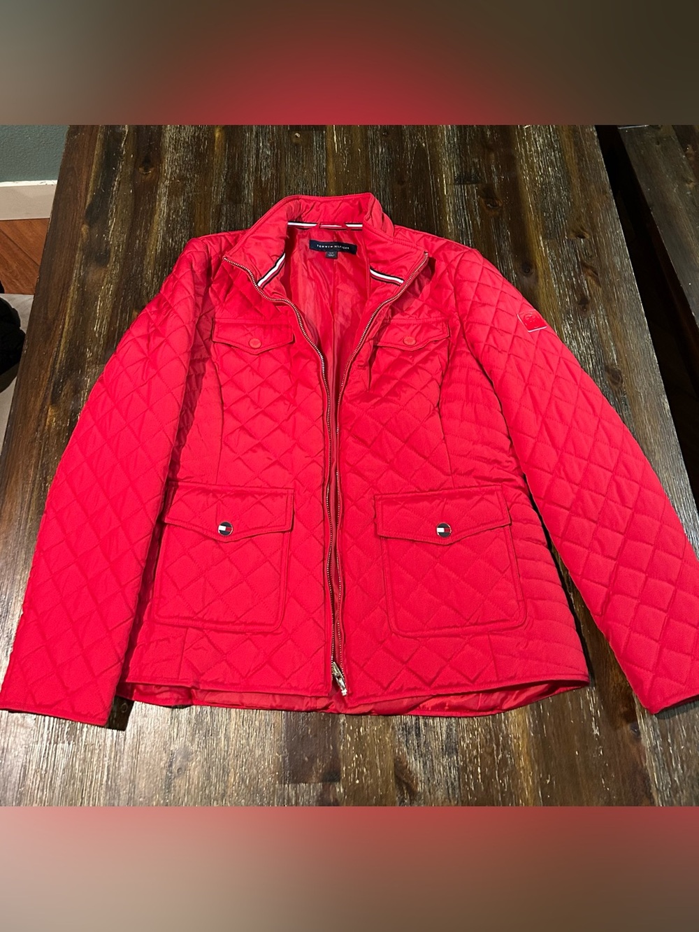 NWOT Tommy Hilfiger Vibrant Red Quilted Jacket, Women's Size Large